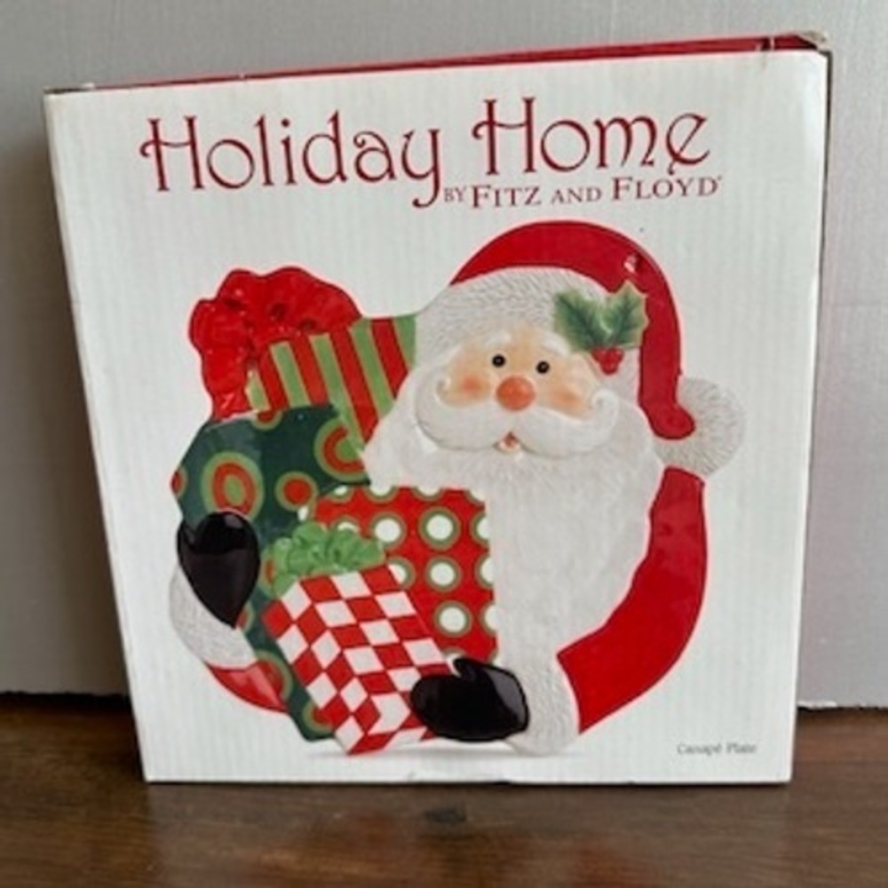 Fitz and Floyd Holiday Home Santa Plate That's A Wrap Christmas Decor